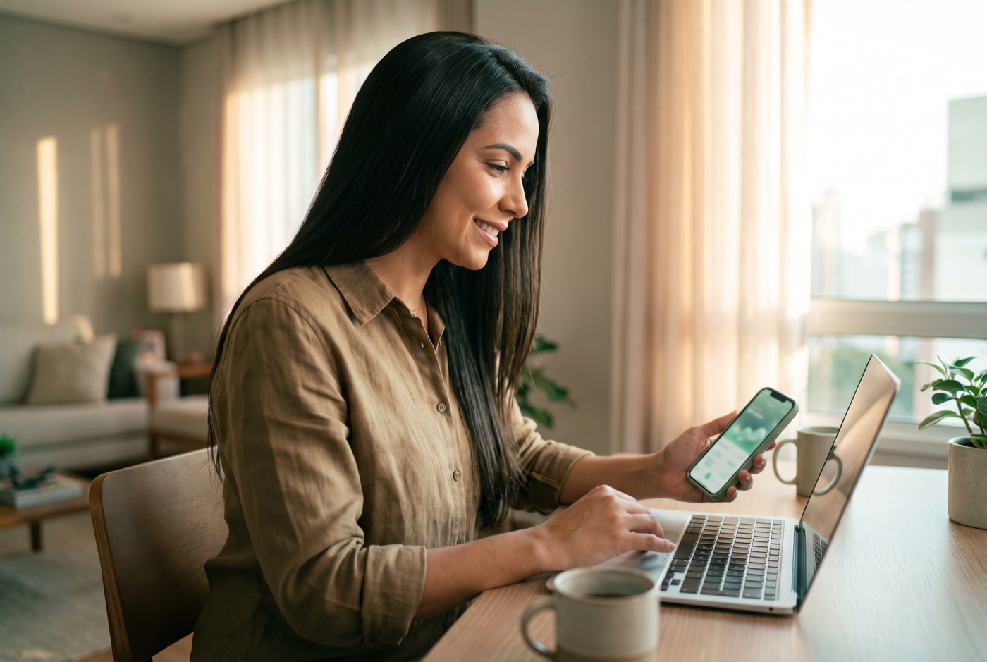 Cliente usando a plataforma no computador e no celular